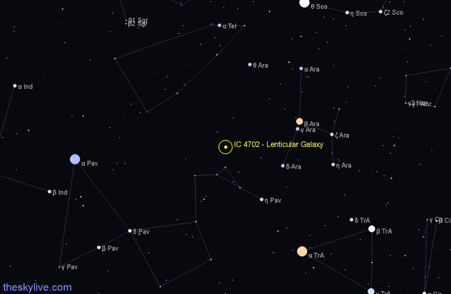 Finder chart IC 4702 - Lenticular Galaxy in Pavo star