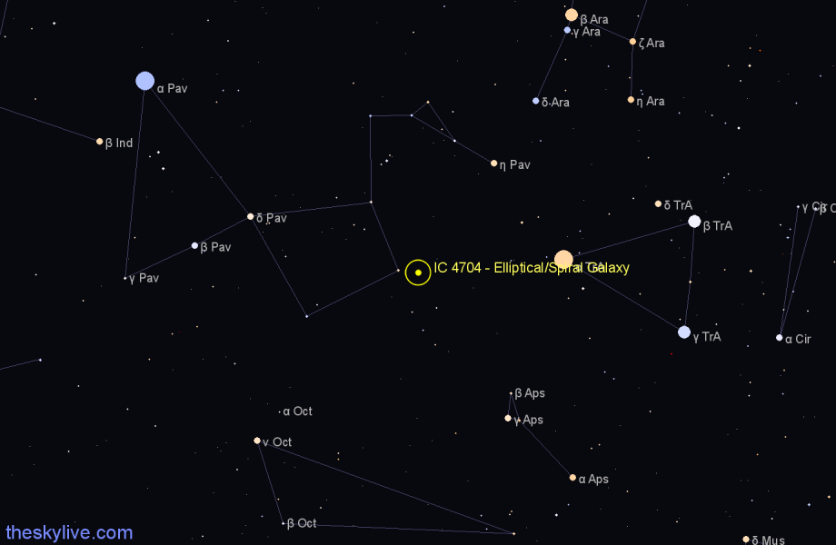 Finder chart IC 4704 - Elliptical/Spiral Galaxy in Pavo star