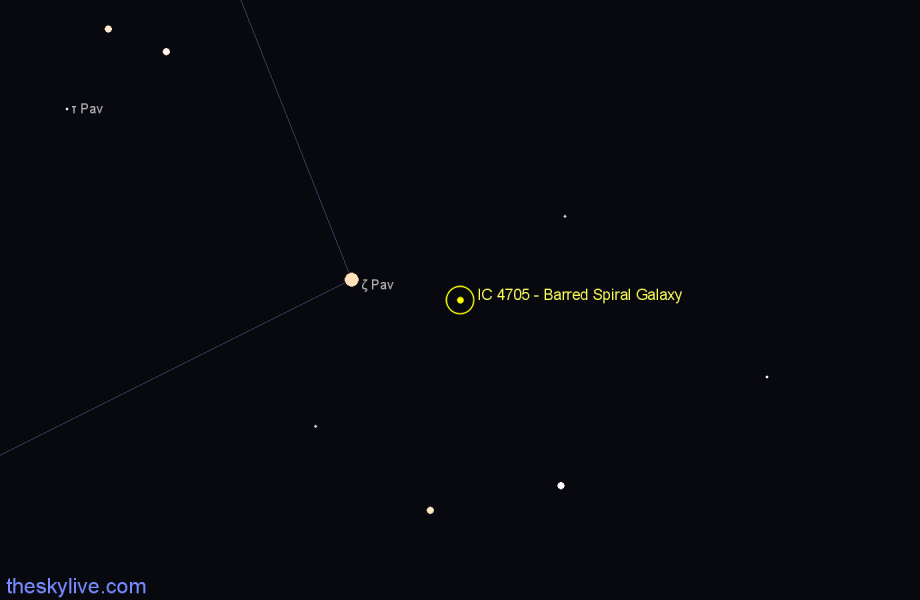 Finder chart IC 4705 - Barred Spiral Galaxy in Pavo star