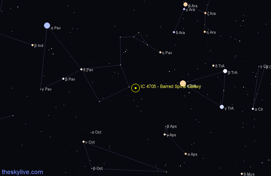 Finder chart IC 4705 - Barred Spiral Galaxy in Pavo star