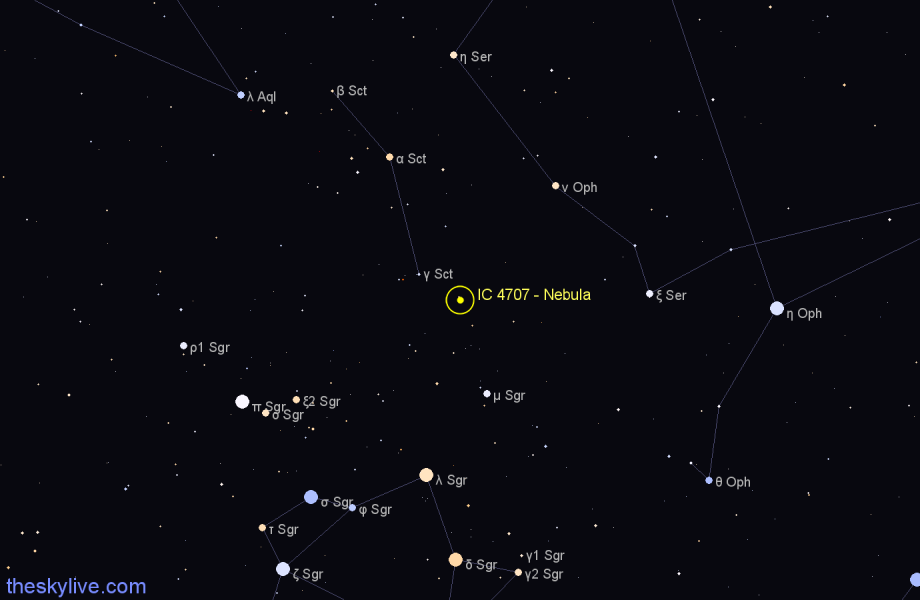 Finder chart IC 4707 - Nebula in Sagittarius star