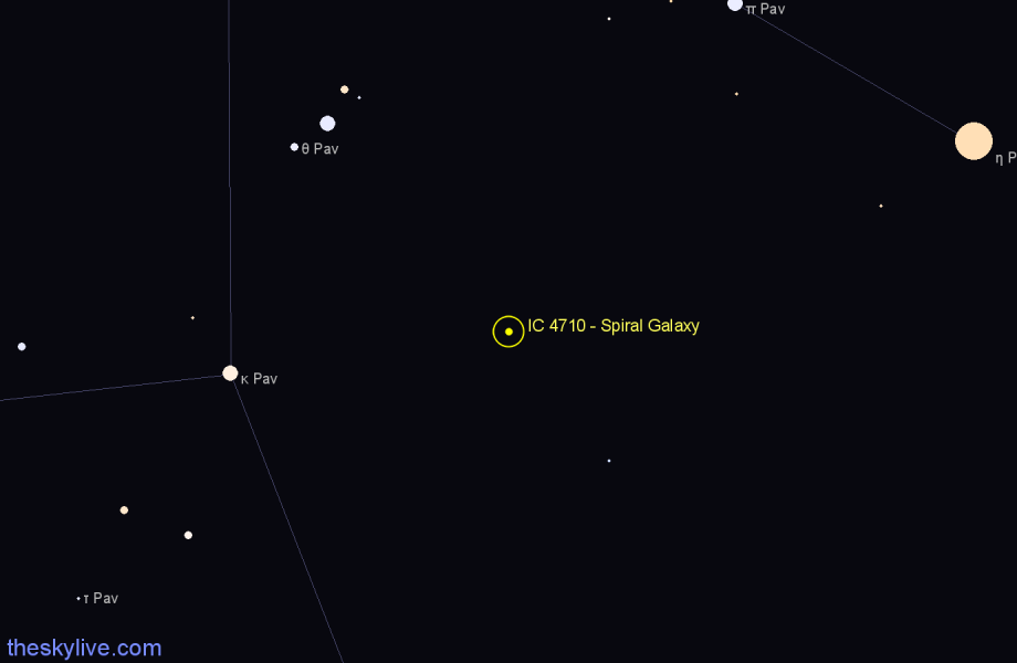 Finder chart IC 4710 - Spiral Galaxy in Pavo star