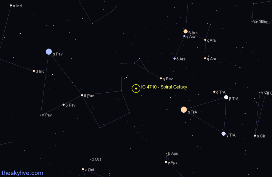 Finder chart IC 4710 - Spiral Galaxy in Pavo star