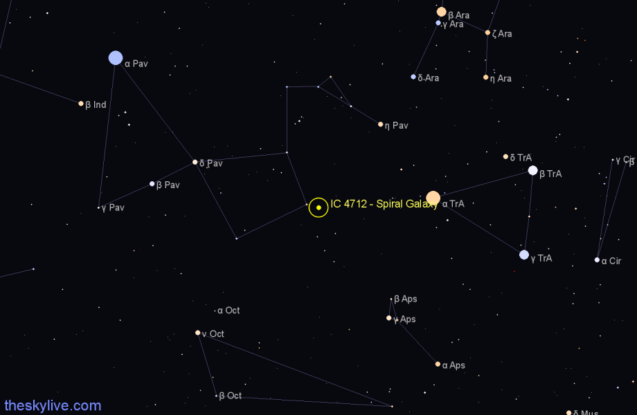 Finder chart IC 4712 - Spiral Galaxy in Pavo star