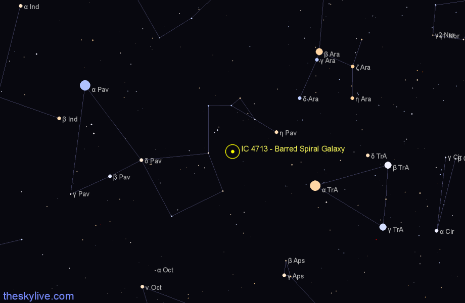 Finder chart IC 4713 - Barred Spiral Galaxy in Pavo star