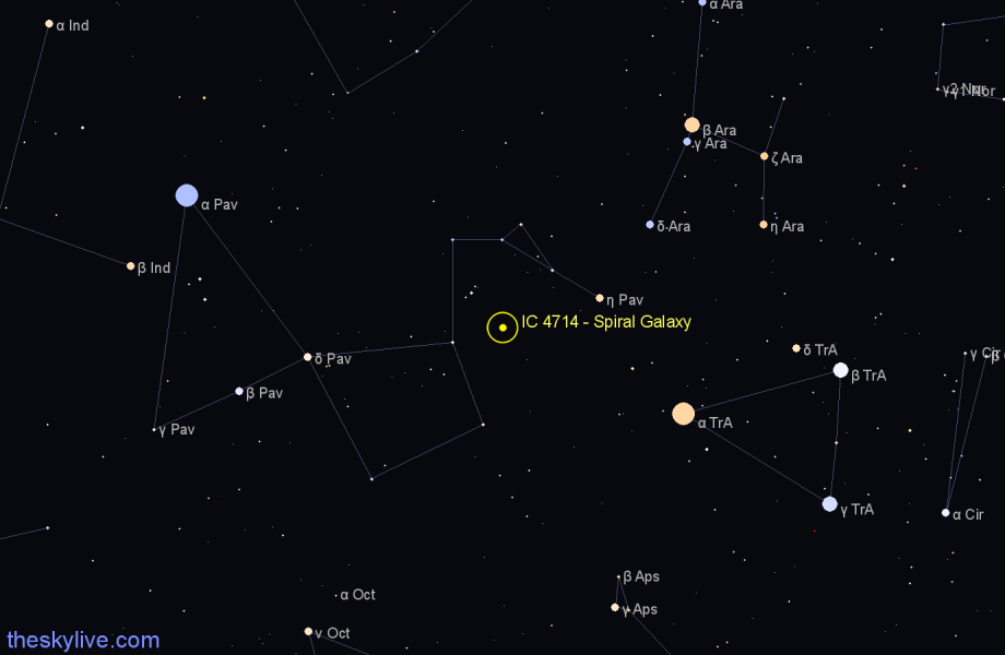 Finder chart IC 4714 - Spiral Galaxy in Pavo star