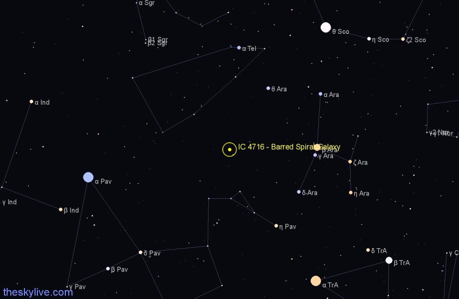 Finder chart IC 4716 - Barred Spiral Galaxy in Pavo star