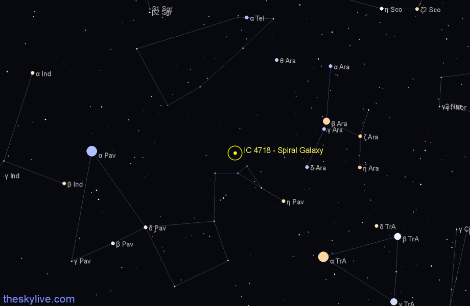 Finder chart IC 4718 - Spiral Galaxy in Pavo star