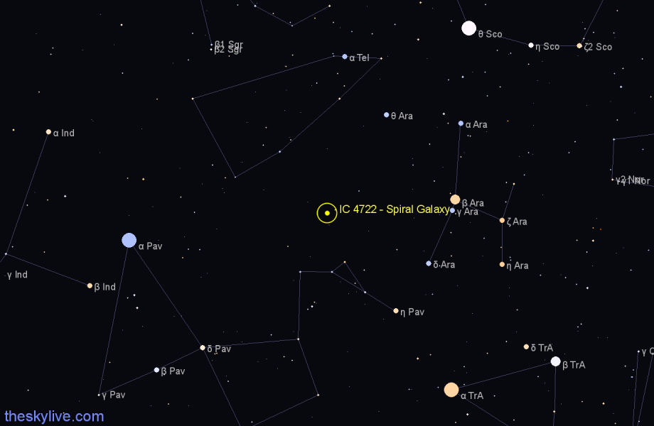 Finder chart IC 4722 - Spiral Galaxy in Pavo star