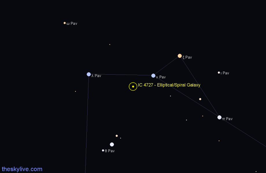 Finder chart IC 4727 - Elliptical/Spiral Galaxy in Pavo star