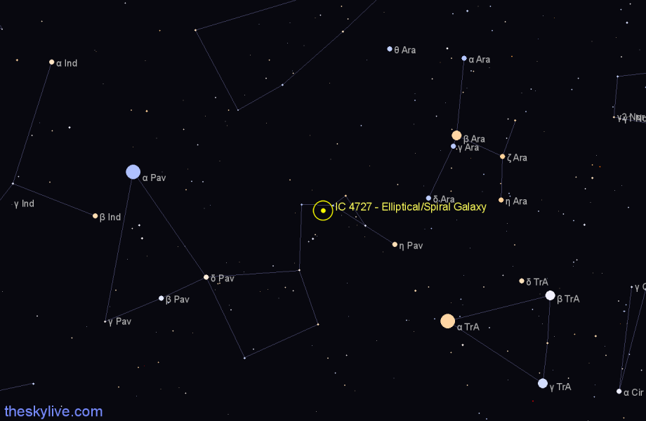 Finder chart IC 4727 - Elliptical/Spiral Galaxy in Pavo star