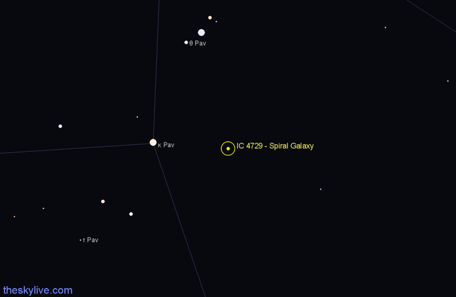 Finder chart IC 4729 - Spiral Galaxy in Pavo star