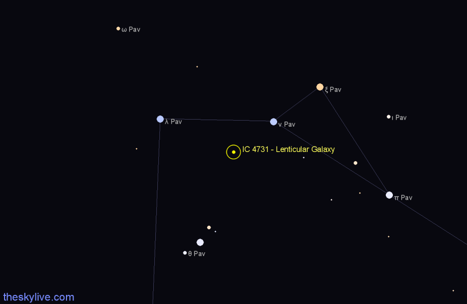 Finder chart IC 4731 - Lenticular Galaxy in Pavo star