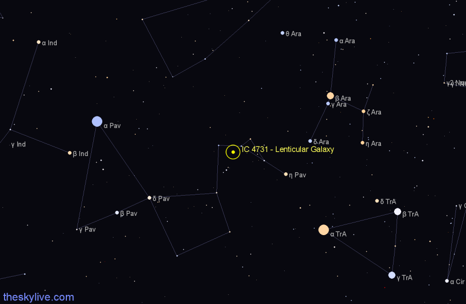 Finder chart IC 4731 - Lenticular Galaxy in Pavo star