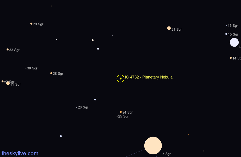 Finder chart IC 4732 - Planetary Nebula in Sagittarius star
