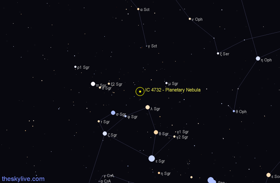 Finder chart IC 4732 - Planetary Nebula in Sagittarius star