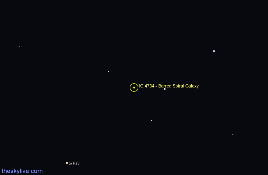 Finder chart IC 4734 - Barred Spiral Galaxy in Pavo star