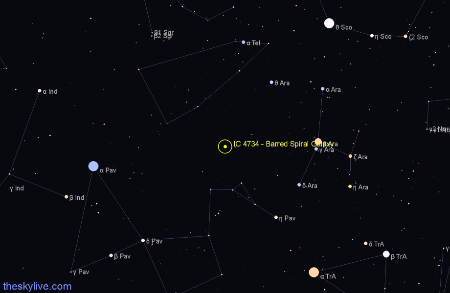 Finder chart IC 4734 - Barred Spiral Galaxy in Pavo star