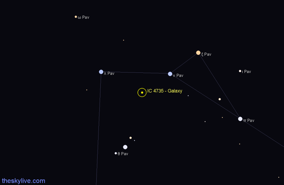 Finder chart IC 4735 - Galaxy in Pavo star