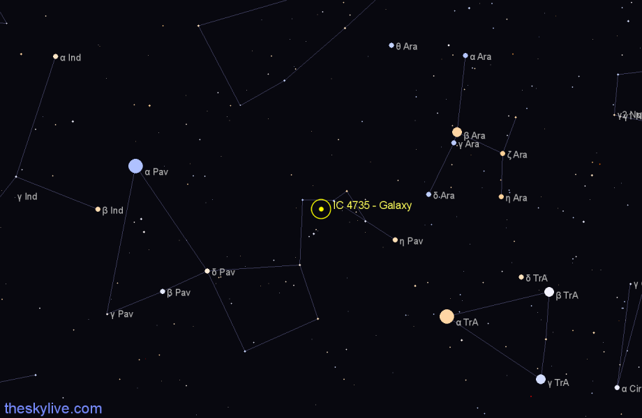 Finder chart IC 4735 - Galaxy in Pavo star