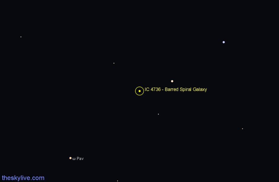 Finder chart IC 4736 - Barred Spiral Galaxy in Pavo star