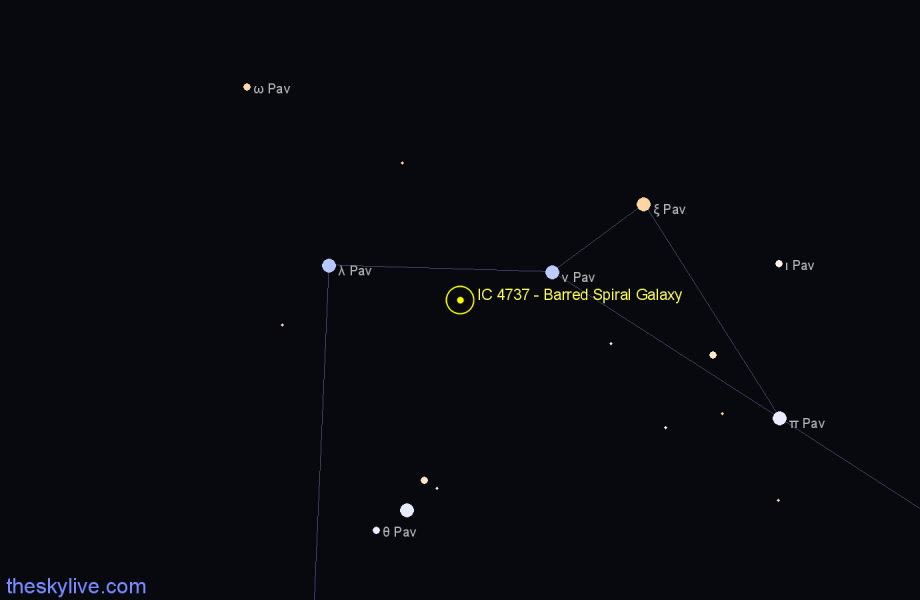 Finder chart IC 4737 - Barred Spiral Galaxy in Pavo star