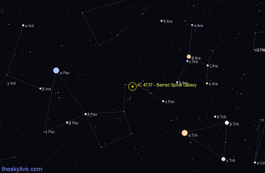 Finder chart IC 4737 - Barred Spiral Galaxy in Pavo star