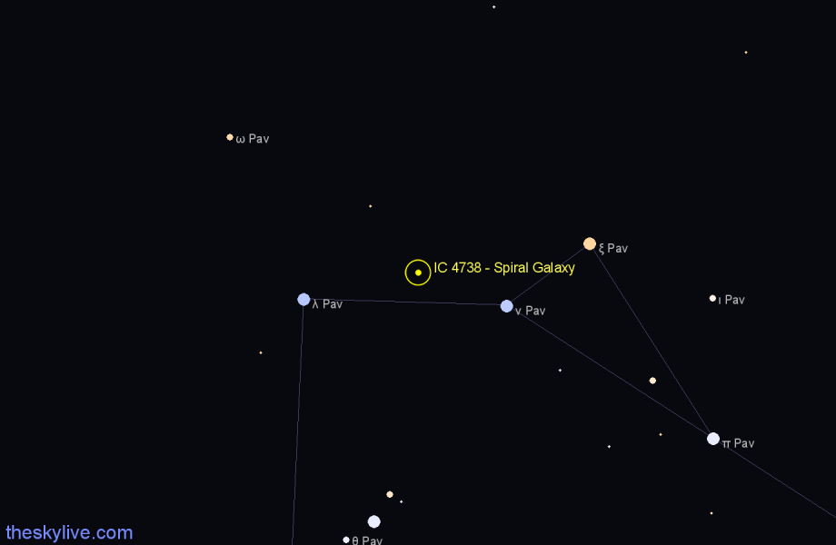 Finder chart IC 4738 - Spiral Galaxy in Pavo star