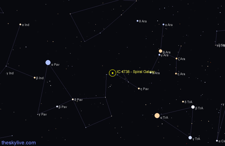 Finder chart IC 4738 - Spiral Galaxy in Pavo star