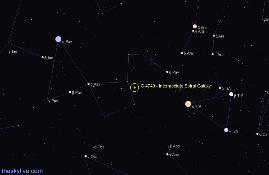 Finder chart IC 4740 - Intermediate Spiral Galaxy in Pavo star