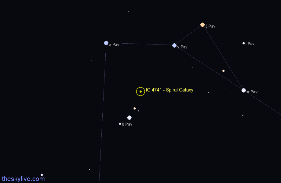 Finder chart IC 4741 - Spiral Galaxy in Pavo star