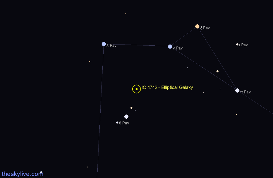 Finder chart IC 4742 - Elliptical Galaxy in Pavo star