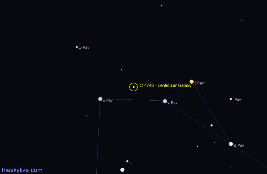 Finder chart IC 4743 - Lenticular Galaxy in Pavo star