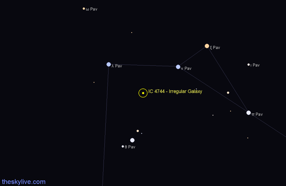 Finder chart IC 4744 - Irregular Galaxy in Pavo star
