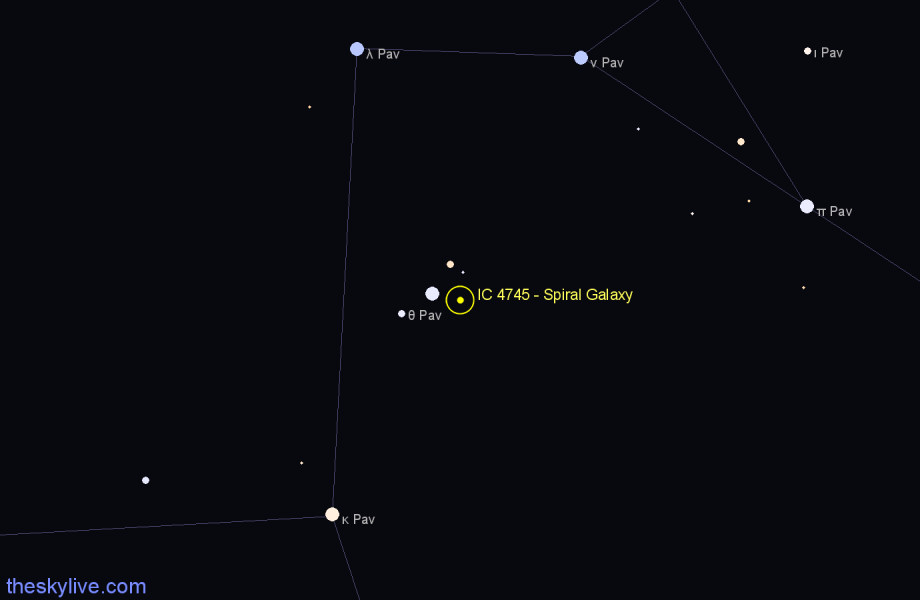 Finder chart IC 4745 - Spiral Galaxy in Pavo star