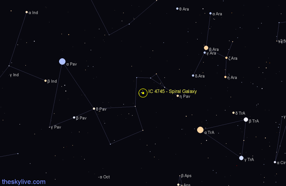 Finder chart IC 4745 - Spiral Galaxy in Pavo star