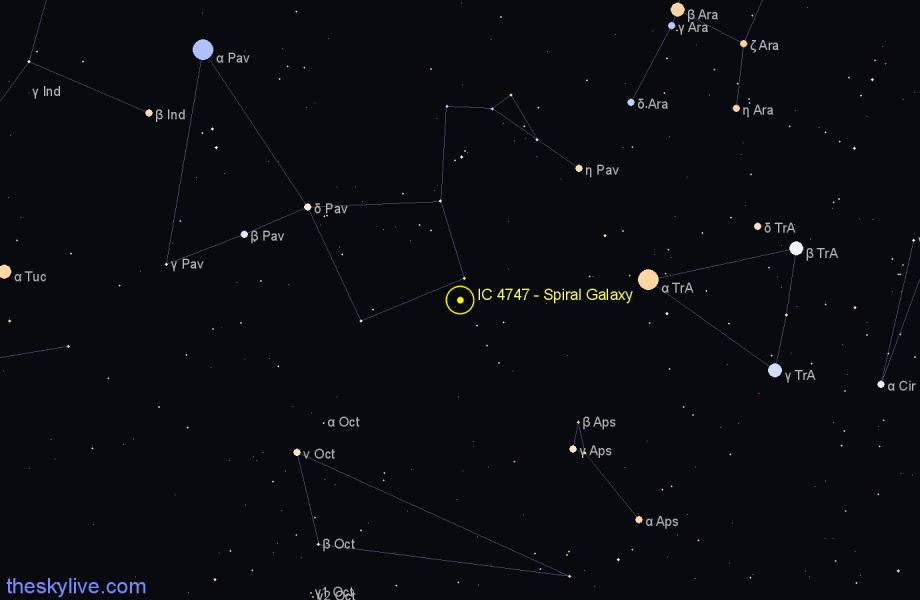 Finder chart IC 4747 - Spiral Galaxy in Pavo star