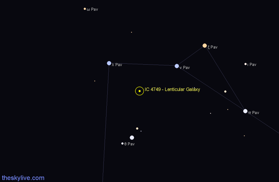 Finder chart IC 4749 - Lenticular Galaxy in Pavo star