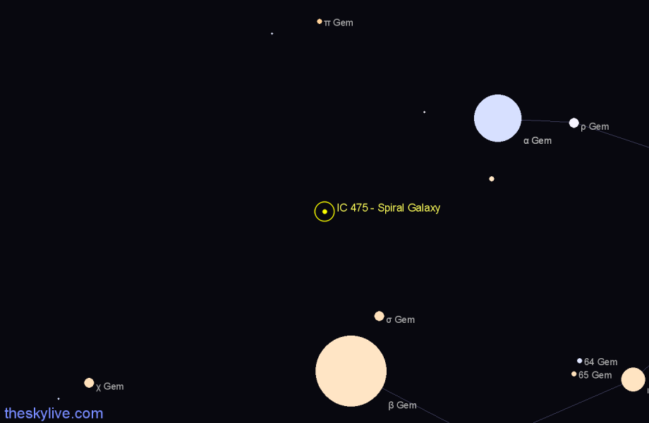 Finder chart IC 475 - Spiral Galaxy in Gemini star