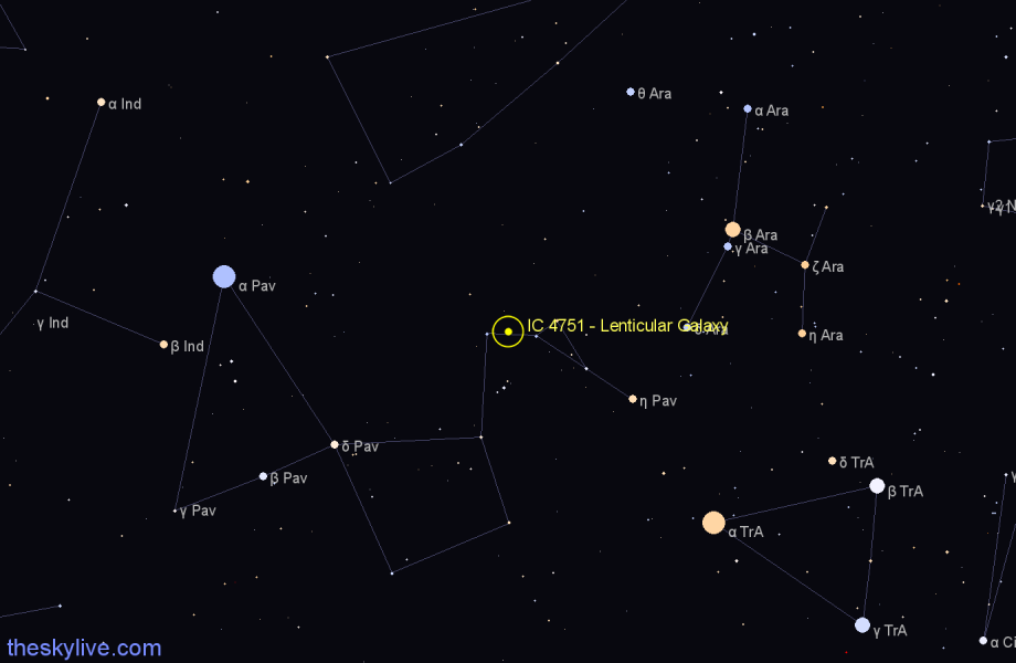 Finder chart IC 4751 - Lenticular Galaxy in Pavo star