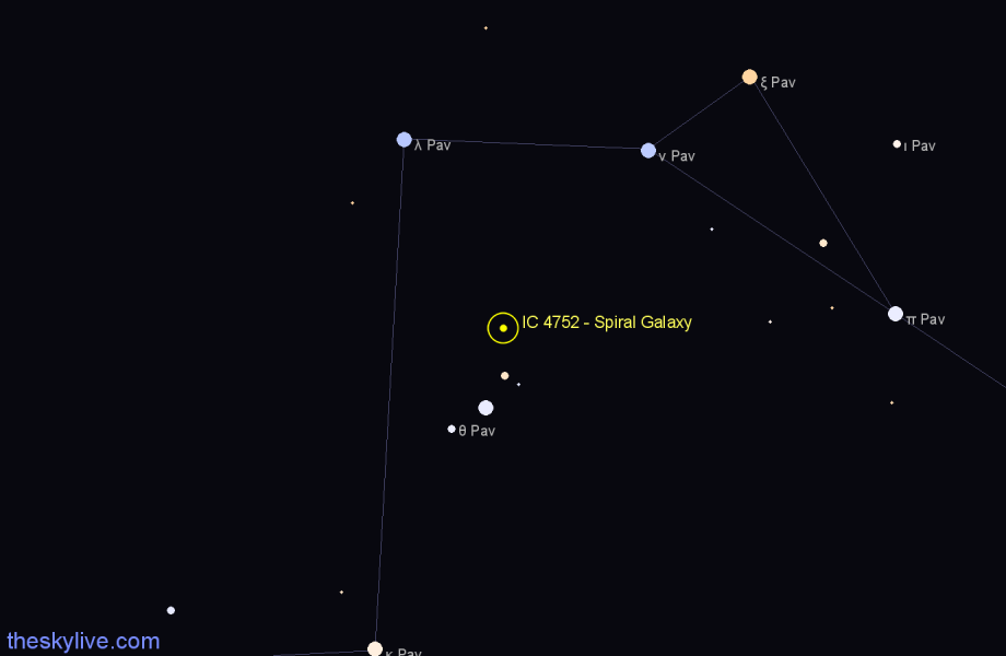 Finder chart IC 4752 - Spiral Galaxy in Pavo star