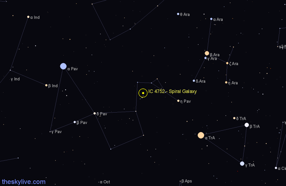 Finder chart IC 4752 - Spiral Galaxy in Pavo star