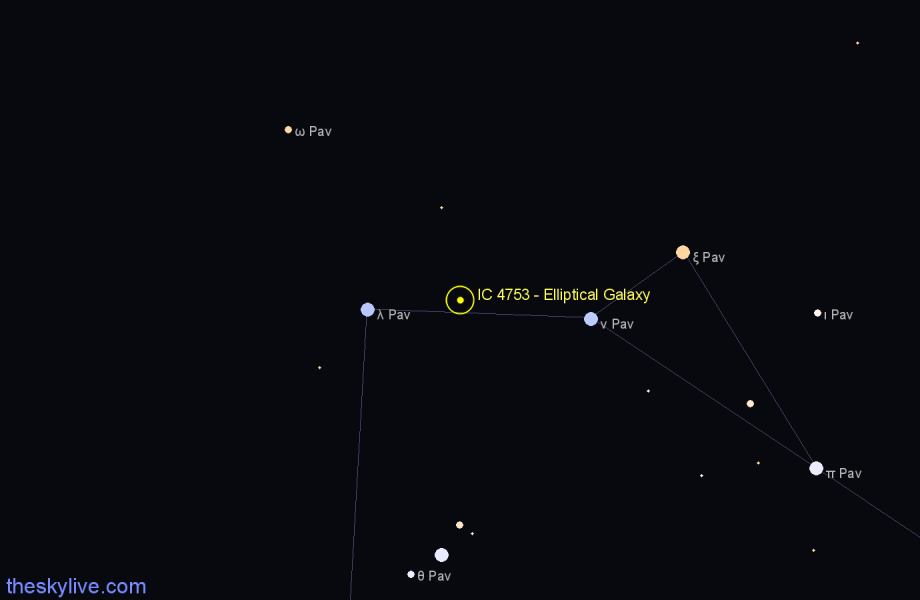 Finder chart IC 4753 - Elliptical Galaxy in Pavo star