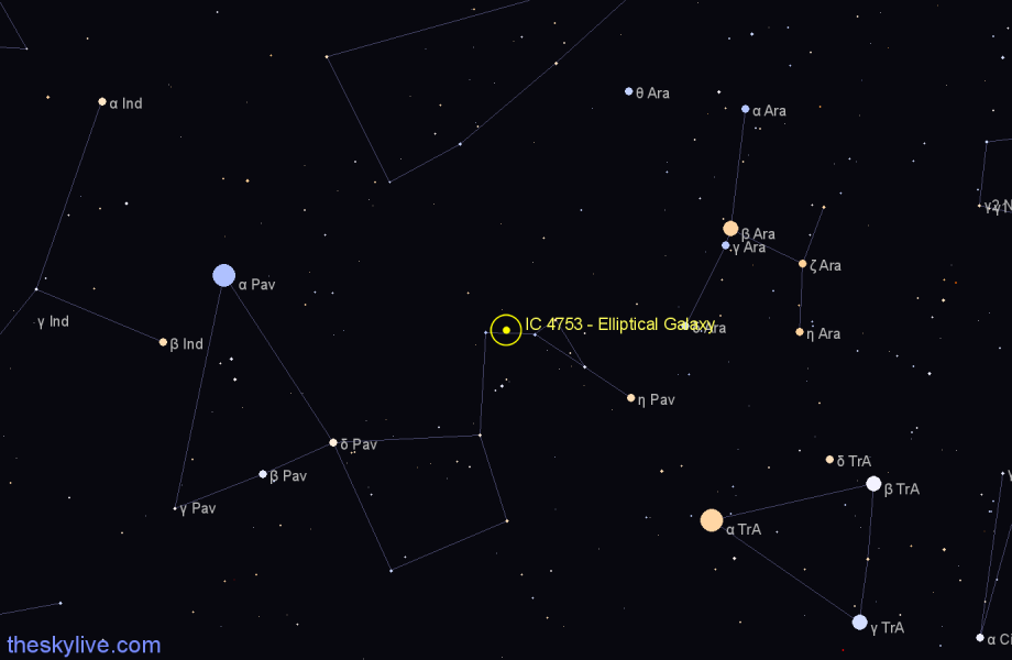 Finder chart IC 4753 - Elliptical Galaxy in Pavo star