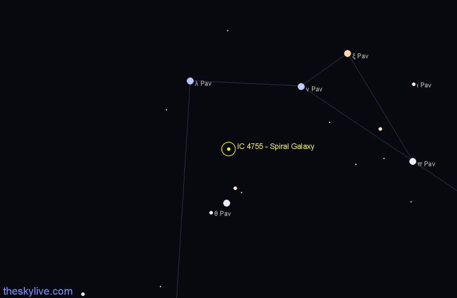 Finder chart IC 4755 - Spiral Galaxy in Pavo star