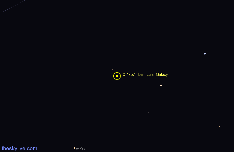 Finder chart IC 4757 - Lenticular Galaxy in Pavo star