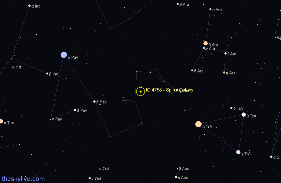 Finder chart IC 4758 - Spiral Galaxy in Pavo star