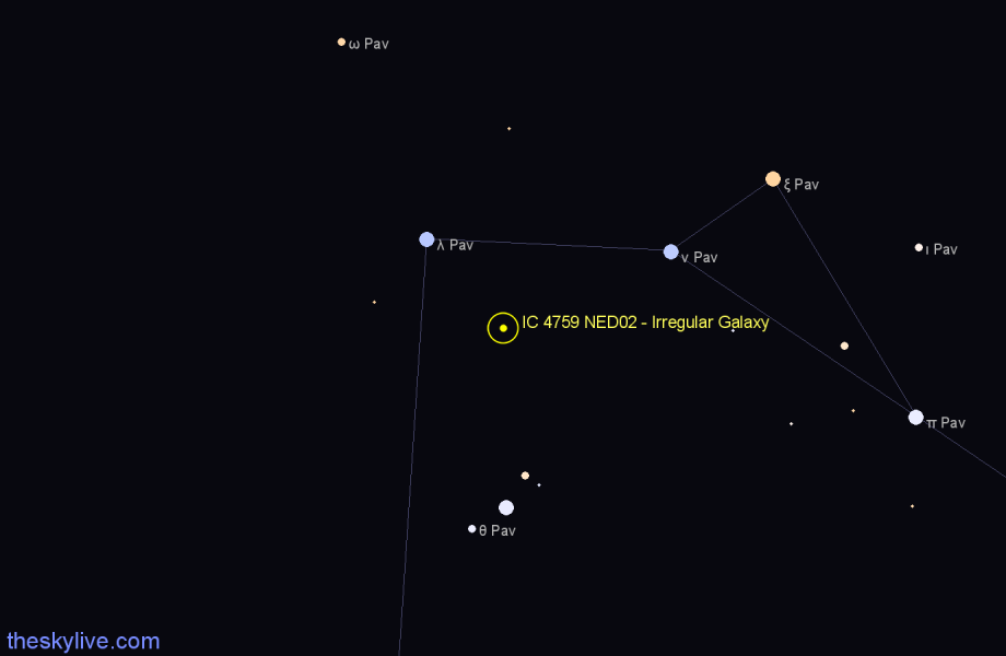 Finder chart IC 4759 NED02 - Irregular Galaxy in Pavo star