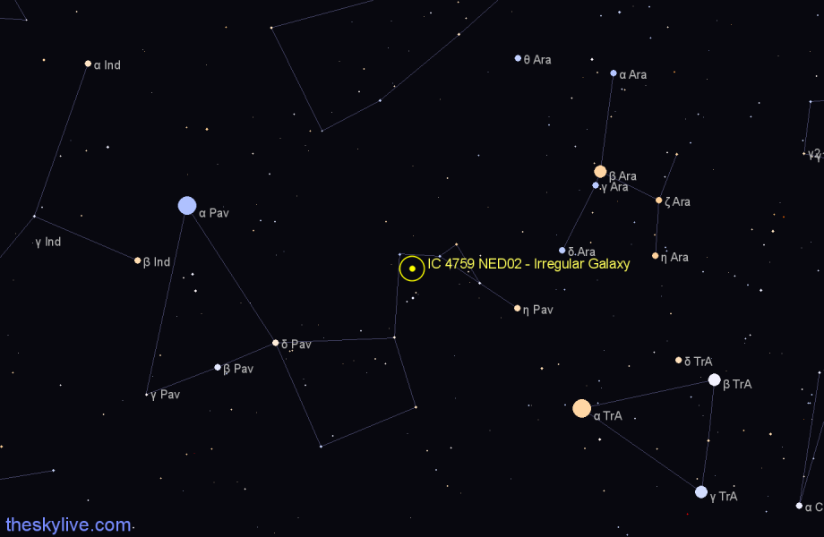 Finder chart IC 4759 NED02 - Irregular Galaxy in Pavo star