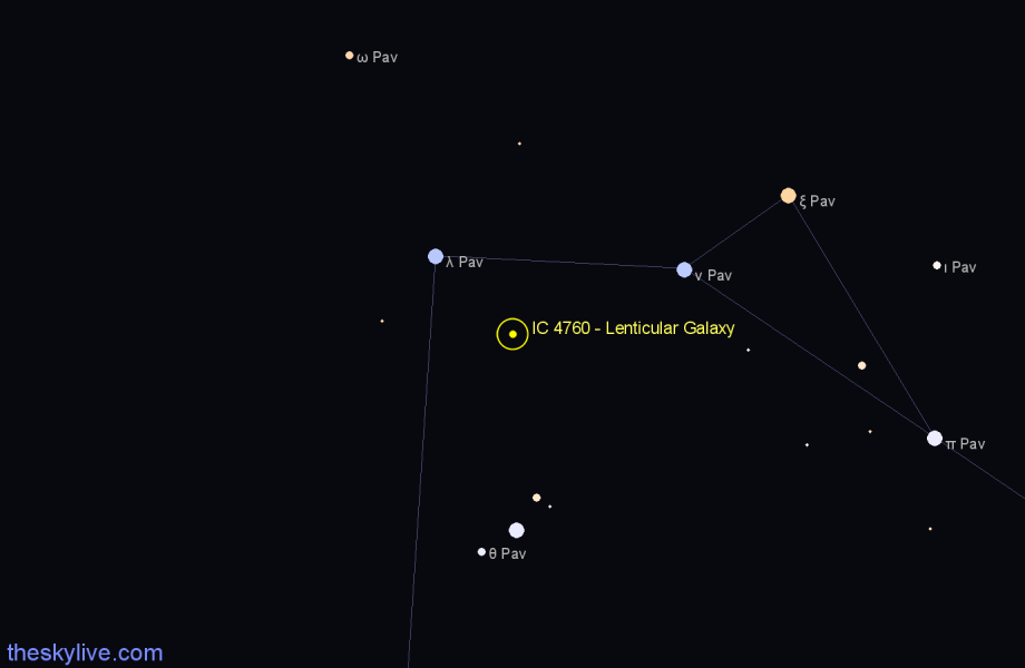 Finder chart IC 4760 - Lenticular Galaxy in Pavo star